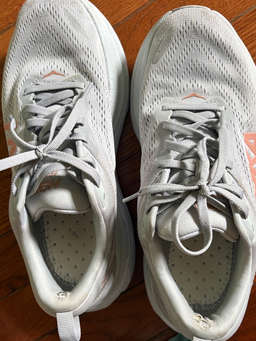 Hoka Women's Light Gray Athletic Running Shoes with Subtle Pink Accents - Picture 7 of 8
